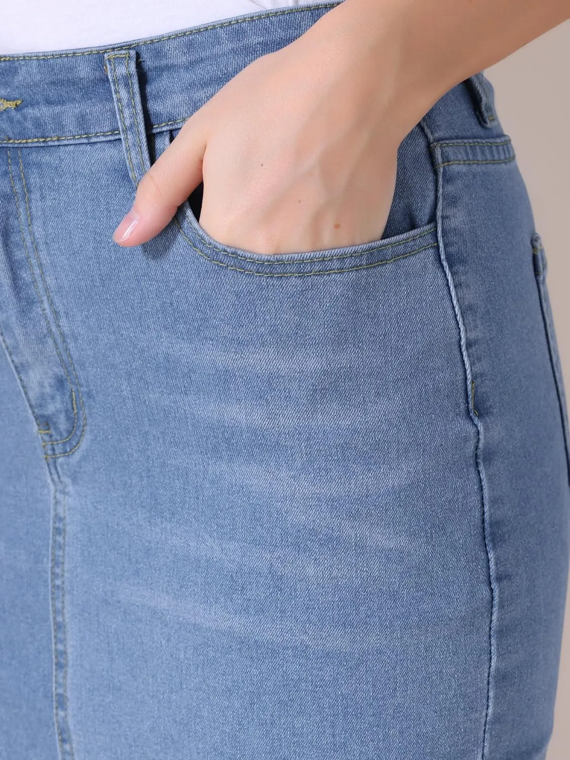 Women's Denim Skirt Stretch Denim High Waisted Raw Hem Above The Knee Pencil Skirt Jean Skirts