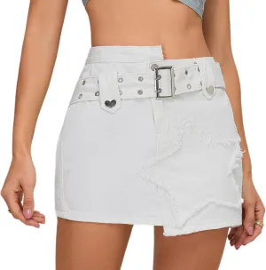 Women's Denim Skirt Vintage Star Patchwork Party Club Jean Skirt Casual Y2k Mini Skirt Skorts Skirts for Women