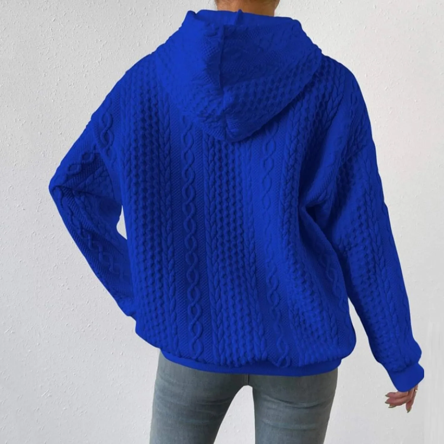 Womens Fashion Fall Sweatshirt Oversized Hoodie Casual Long Sleeve Pullover Knit Hooded Sweatshirts with Pocket S-3XL