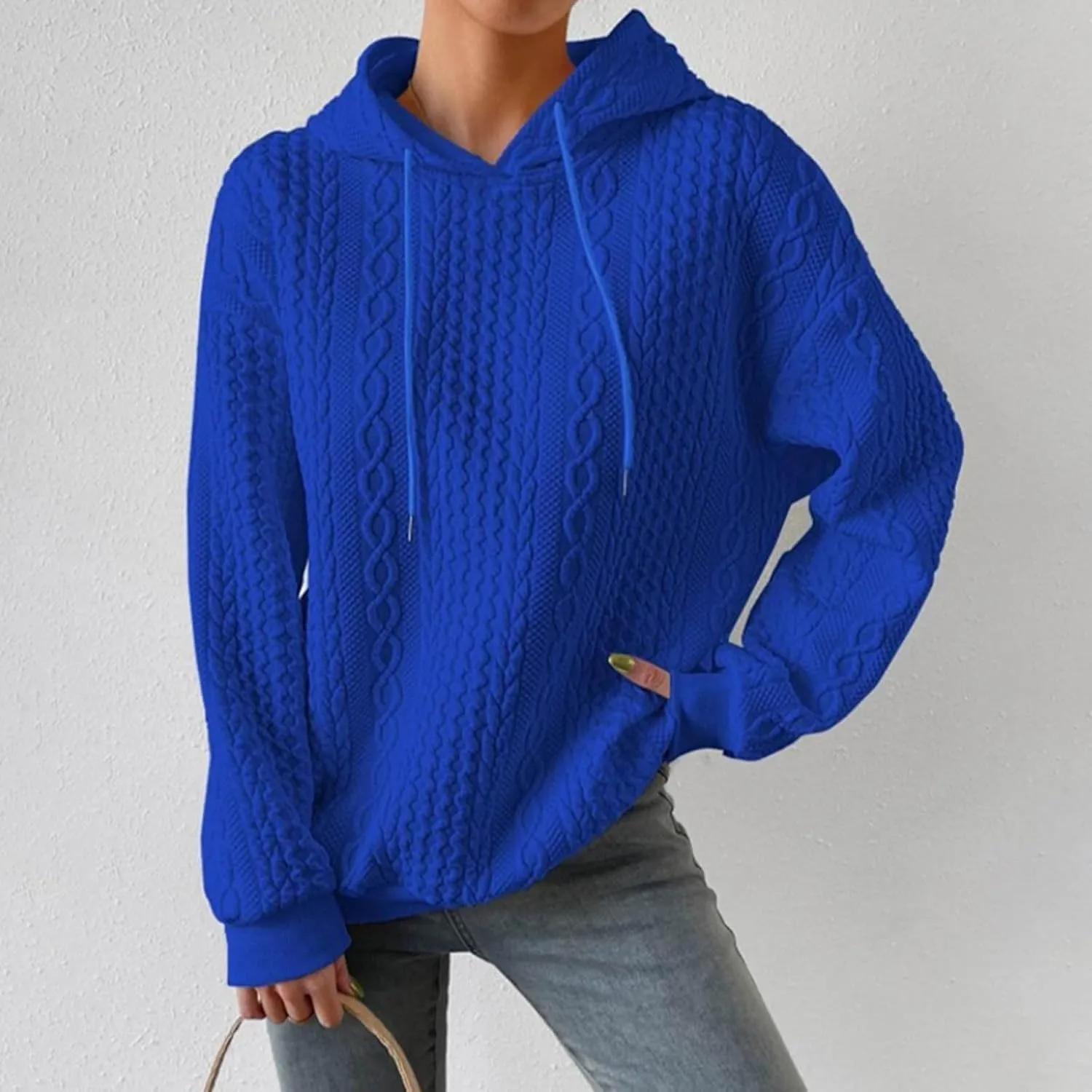 Womens Fashion Fall Sweatshirt Oversized Hoodie Casual Long Sleeve Pullover Knit Hooded Sweatshirts with Pocket S-3XL