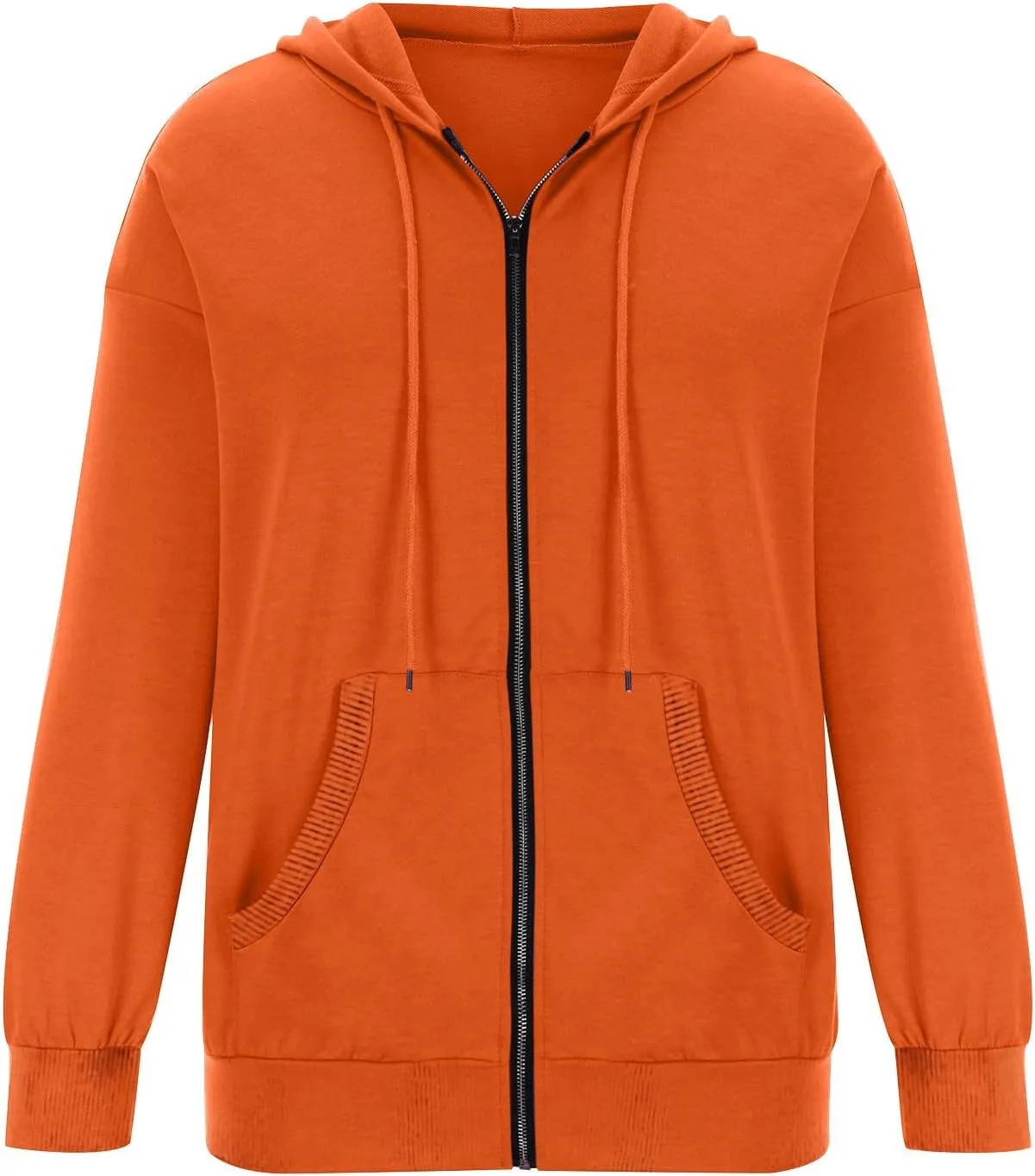 Womens Full Zip Up Hoodies Trendy 2023 Lightweight Fall Jackets Long Sleeve Solid Tunic Tops Hooded Zipper Sweatshirts