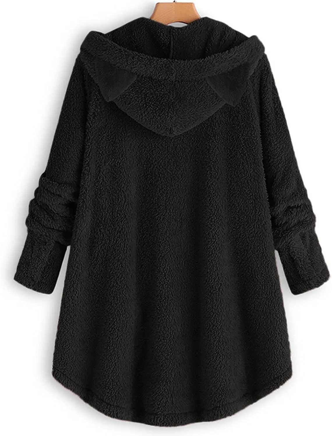 Women's Fuzzy Fleece Oversized Hoodies Cat Ear Hooded Pullover Sweatshirts Cute Owl Print Winter Warm Coats Tops