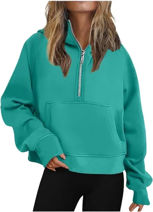 Women's Half Zip Up Hoodie Long Sleeve Hooded Sweatshirt Solid Color Oversized Sweatshirt Casual Sweaters for Trendy