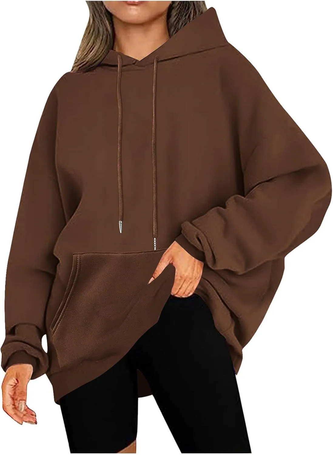 Women's Hoodies Oversized Casual Plus Size Sweatshirts with Drawstring Crew Neck Long Sleeve Cute Fleece Tops