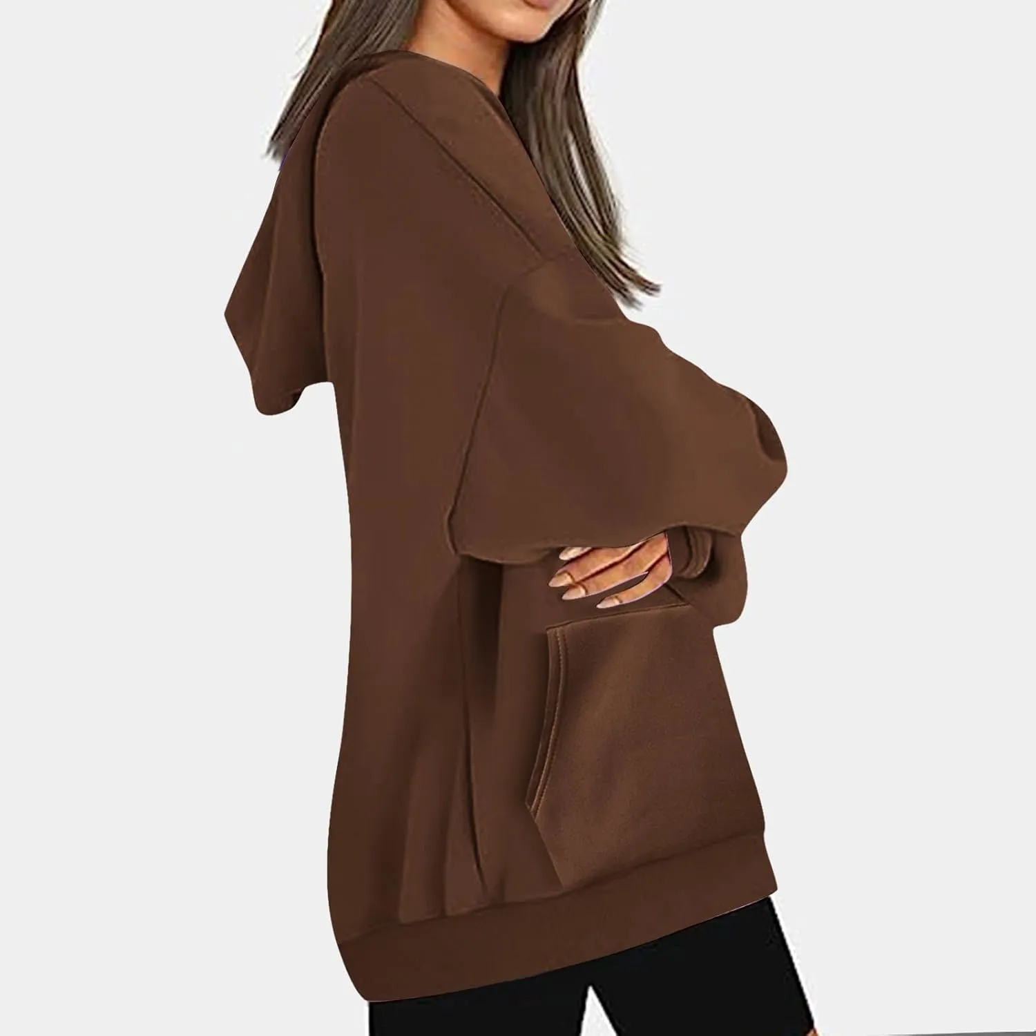 Women's Hoodies Oversized Casual Plus Size Sweatshirts with Drawstring Crew Neck Long Sleeve Cute Fleece Tops