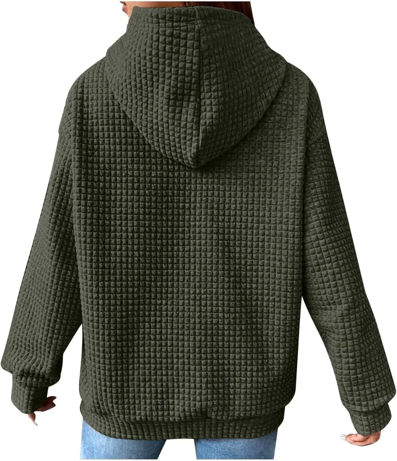 Womens Hoodies Oversized Waffle Drawstring Thick Pullover Sweatshirt Fall Fashion 2024 Soft Baggy Tunic Hoodies