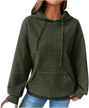 Womens Hoodies Oversized Waffle Drawstring Thick Pullover Sweatshirt Fall Fashion 2024 Soft Baggy Tunic Hoodies