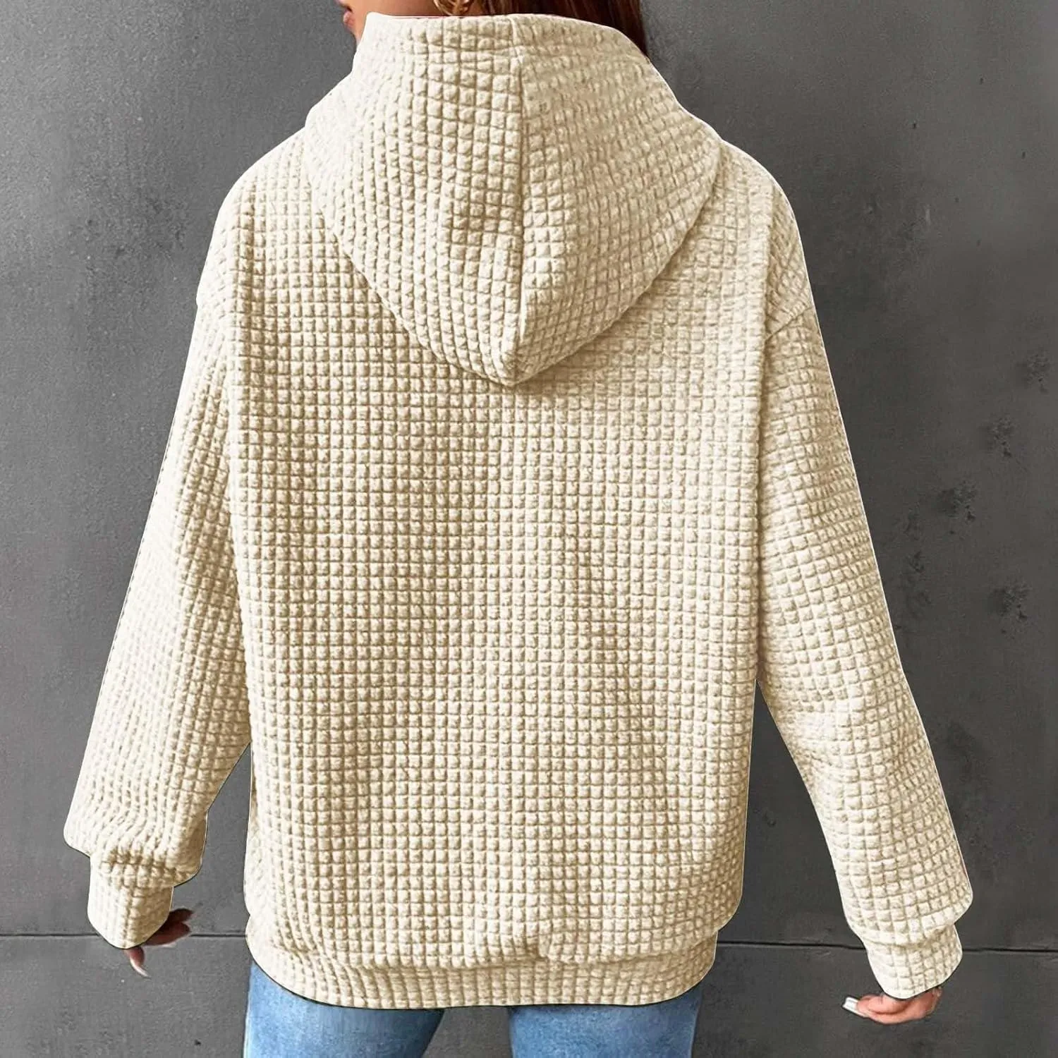 Womens Hoodies Oversized Waffle Drawstring Thick Pullover Sweatshirt Fall Fashion 2024 Soft Baggy Tunic Hoodies