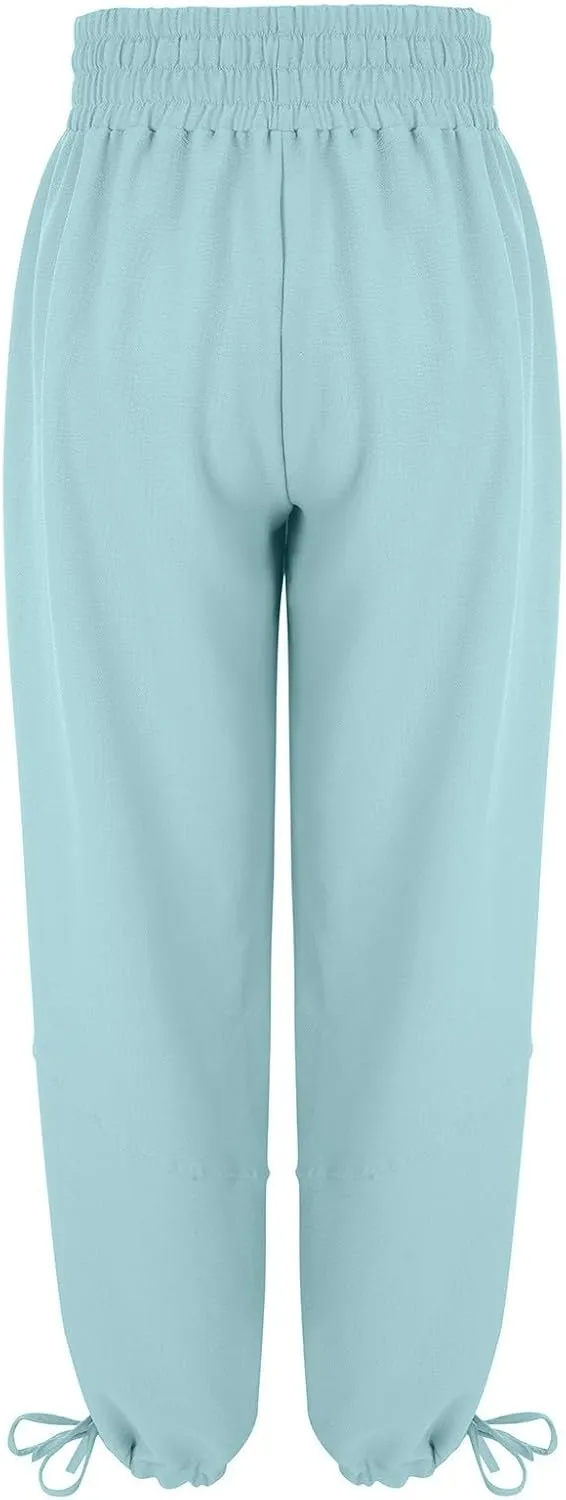 Women's Lightweight Oversized Baggy Pants Trendy High Waist Breathable Pleated Trouser Beach Playing Casual Sweatpant