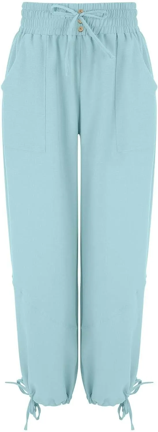 Women's Lightweight Oversized Baggy Pants Trendy High Waist Breathable Pleated Trouser Beach Playing Casual Sweatpant