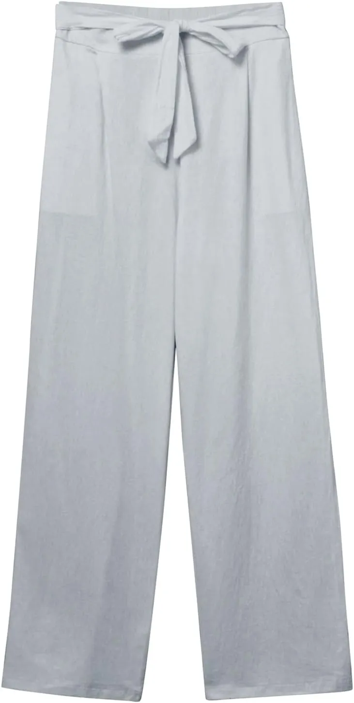 Women's Linen Blend Summer Casual Flowy Pants High Waist Lounge Pants Plus Size Trouser Vacation
