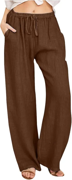 Women's Linen Blend Summer Cropped Palazzo Pants High Waist Lounge Pants Loose Fit Palazzo Lounge Pants Beach