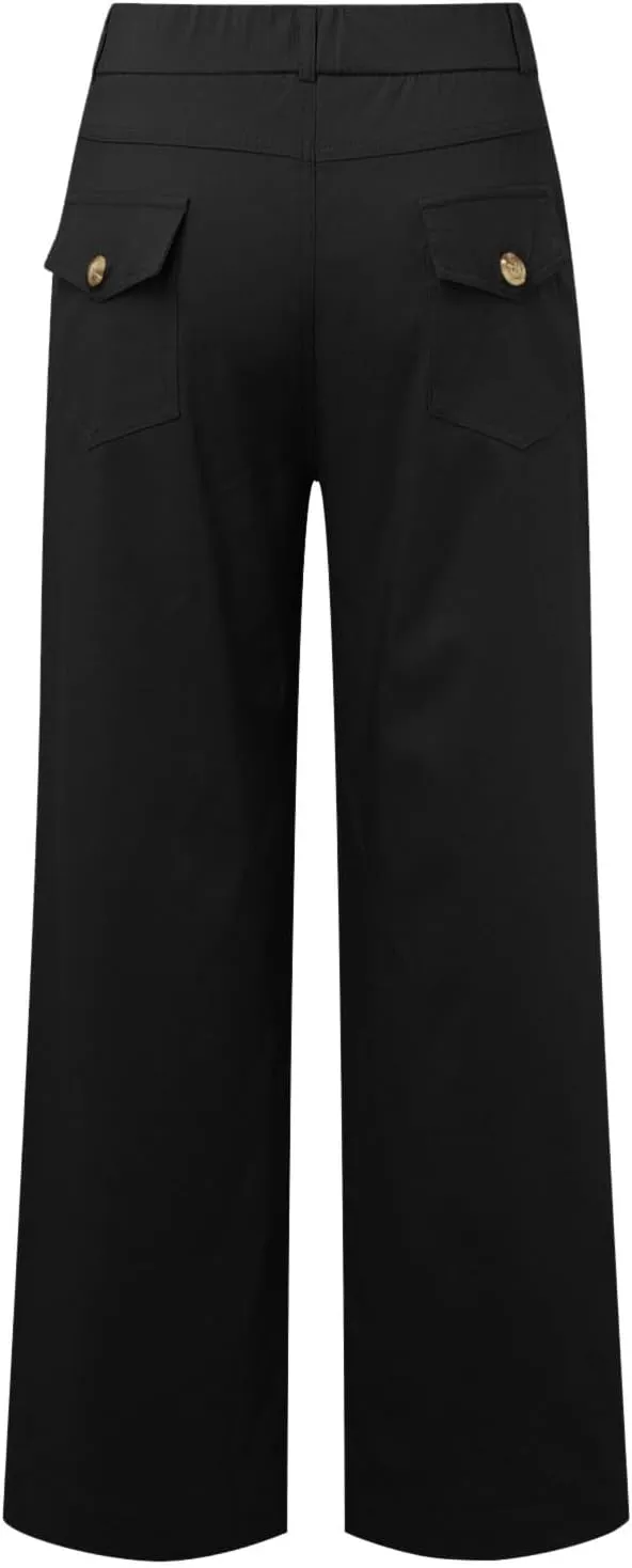 Women's Linen Blend Summer Drawstring Palazzo Pants Elastic Waist Stretchy Slim Fit Pants Trendy
