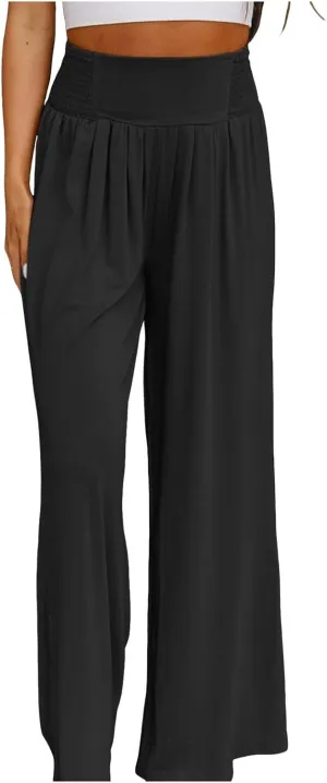 Women's Linen Blend Summer Flowy Pant Trousers Low Waist Ankle Length Loose Fit Trousers Vacation