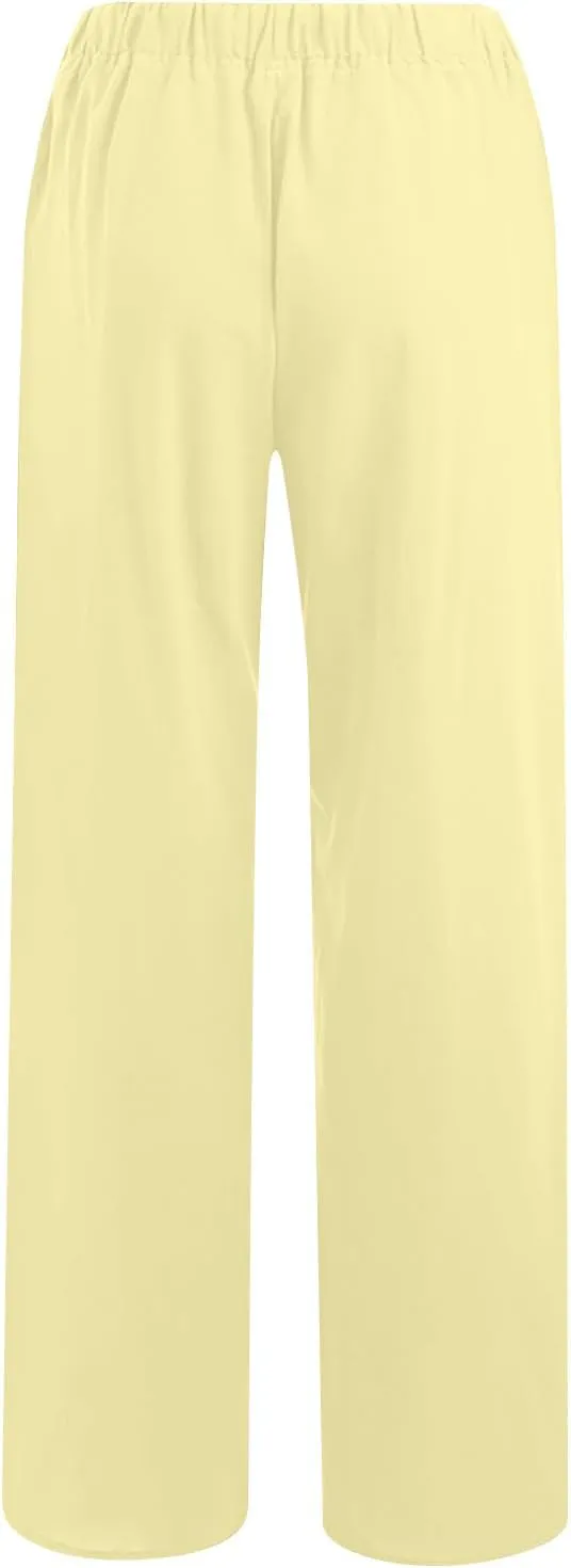 Women's Linen Palazzo Pants 2025 Summer Casual Drawstring High Waist Wide Leg Pants Flowy Beach Trousers Outfits