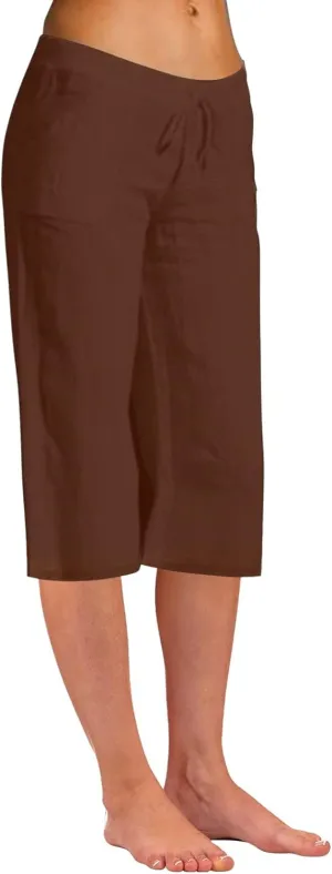 Womens Linen Summer Baggy Pant Trousers Elastic Waisted Ankle Length Loose Fit Pant Trousers Trendy
