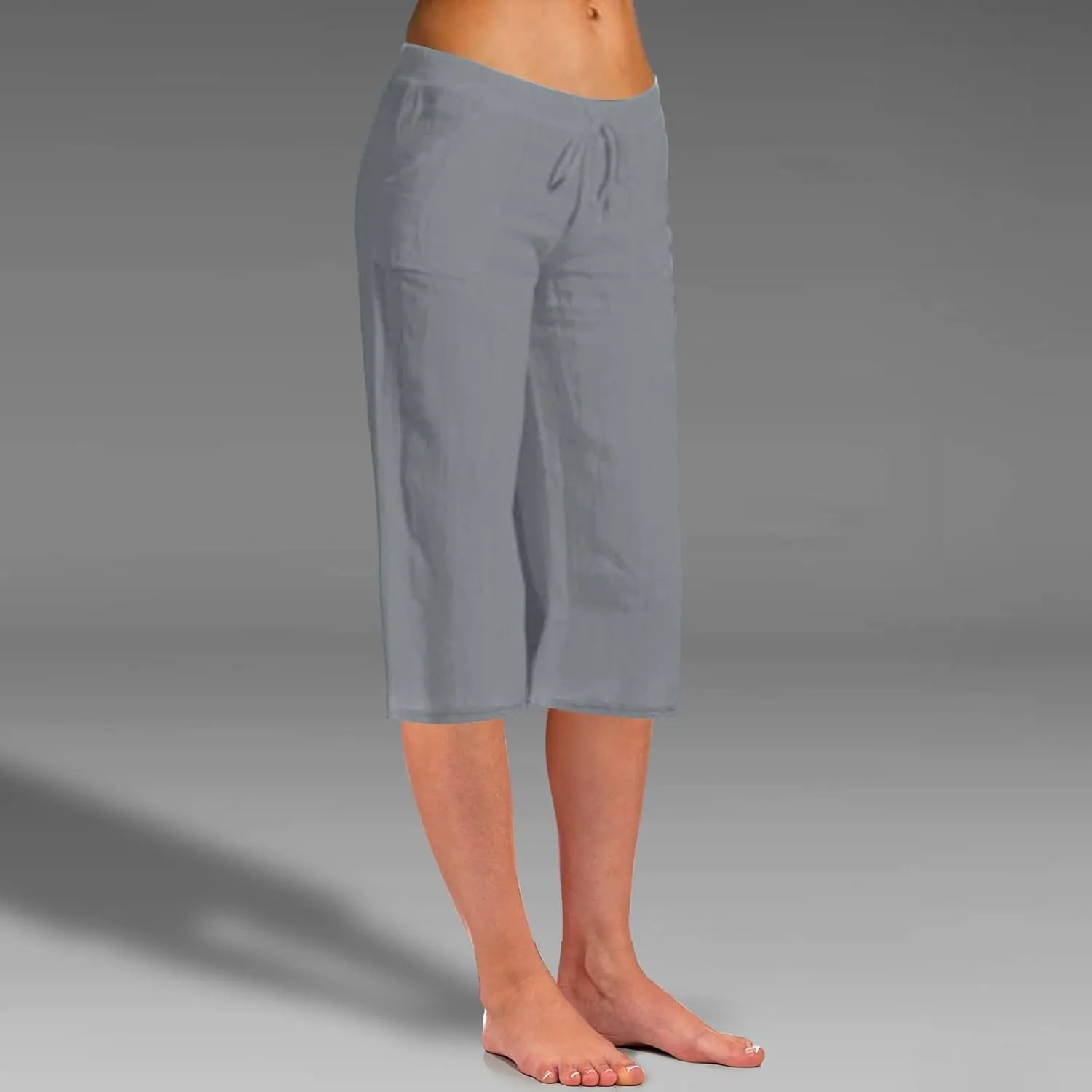 Womens Linen Summer Baggy Pant Trousers Elastic Waisted Ankle Length Loose Fit Pant Trousers Trendy