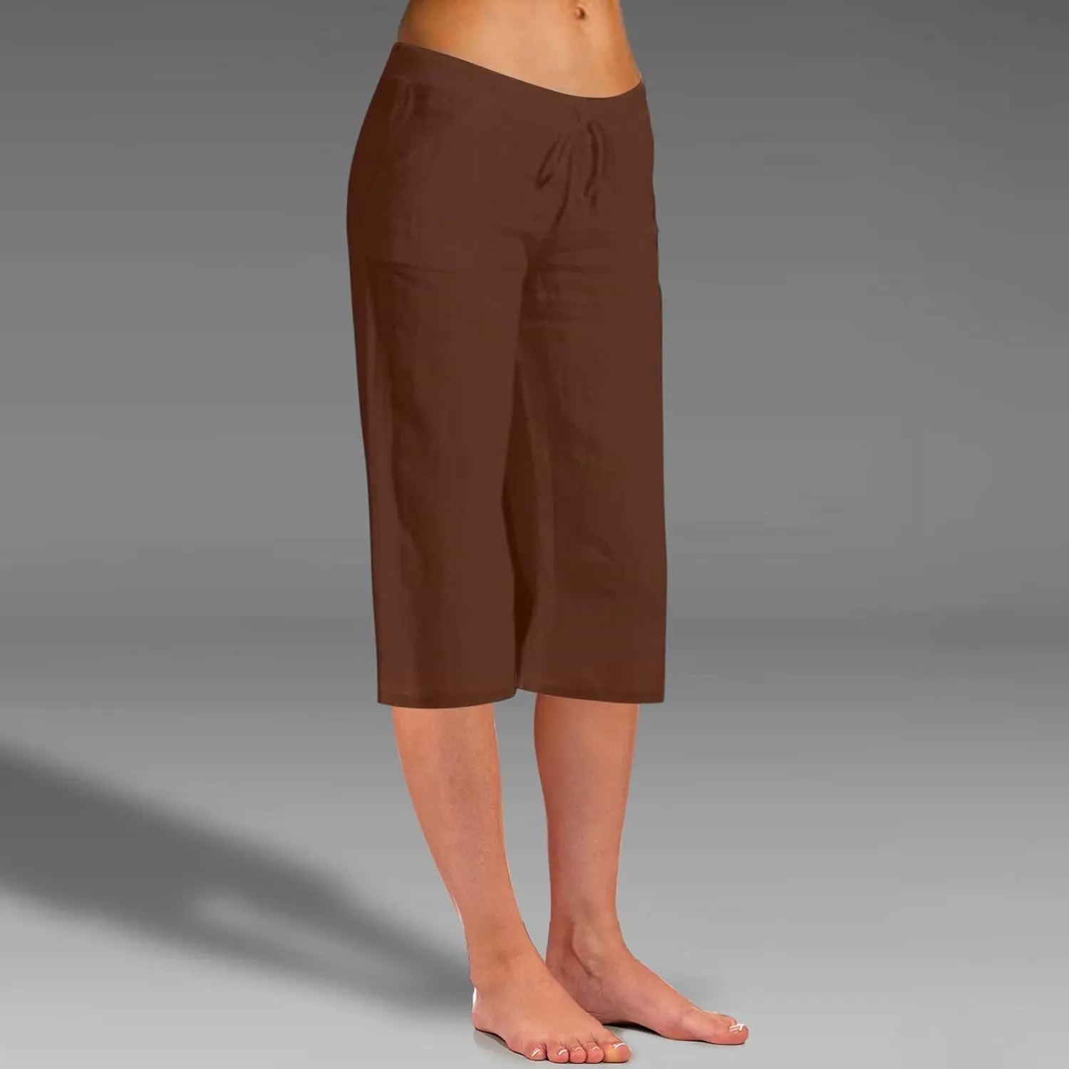 Womens Linen Summer Baggy Pant Trousers Elastic Waisted Ankle Length Loose Fit Pant Trousers Trendy