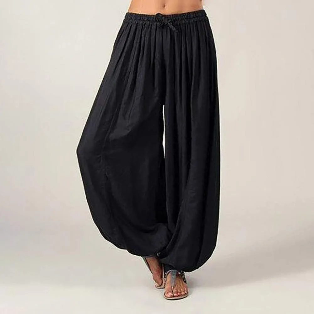 Womens Linen Summer Loose Pants High Waist Ankle Length Slim-Fit Trousers Work Business