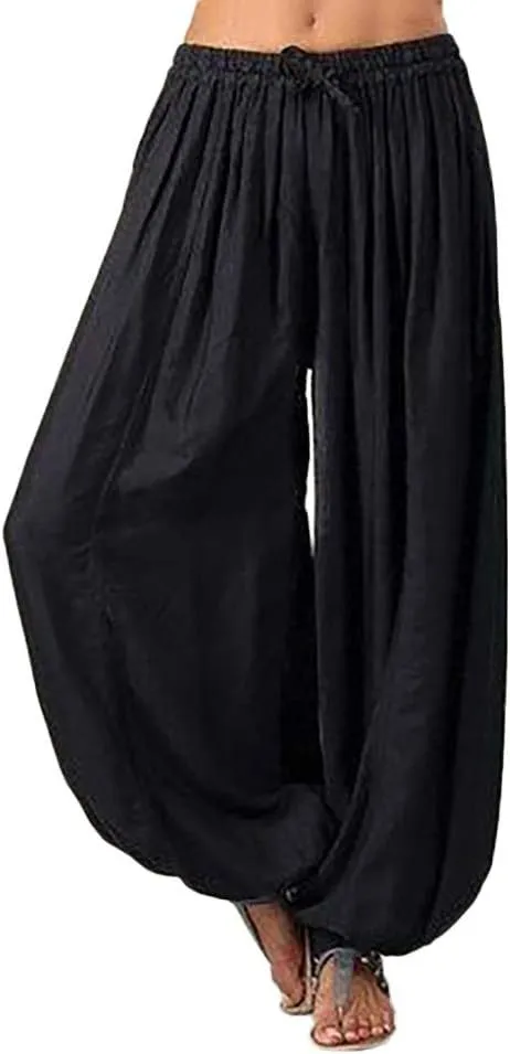 Womens Linen Summer Loose Pants High Waist Ankle Length Slim-Fit Trousers Work Business