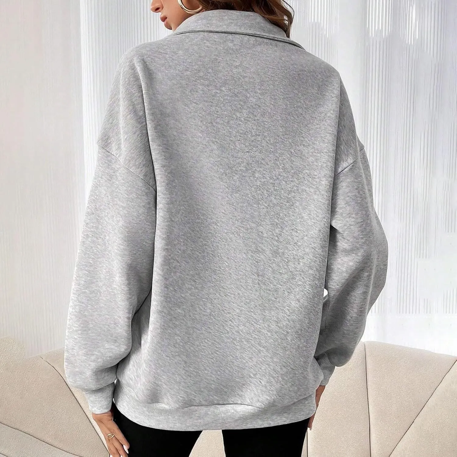 Womens Oversized Hoodie Sweatshirts Top Long Sleeve Quarter Zip Fall Tunic Pullover Trendy Teen Girls Preppy Clothes