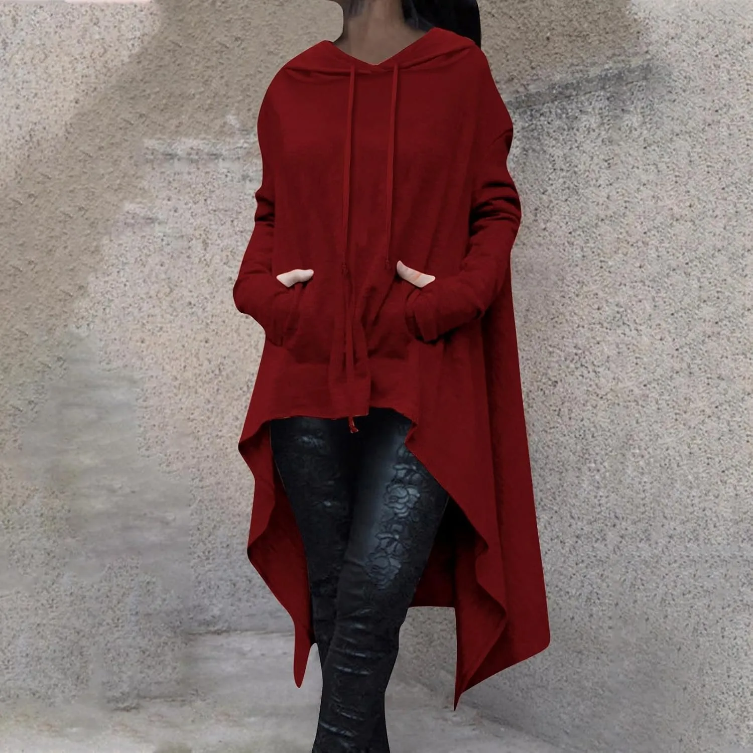 Womens Oversized Hoodies Cloak 2024 Gothic Vintage Asymmetrical Long Pullover Fall Loose Thin Long Sleeve Plain Top