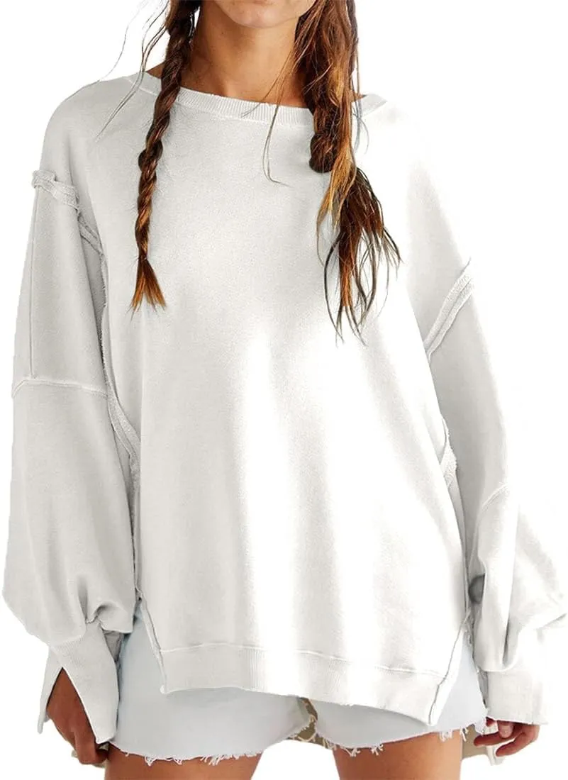 Womens Oversized Sweatshirts Crewneck Tunic Top Casual Loose Hoodie Solid Pullover Sweaters Trendy Preppy Cothes