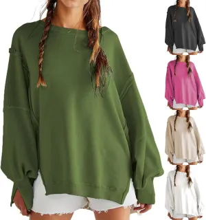 Womens Oversized Sweatshirts Crewneck Tunic Top Casual Loose Hoodie Solid Pullover Sweaters Trendy Preppy Cothes