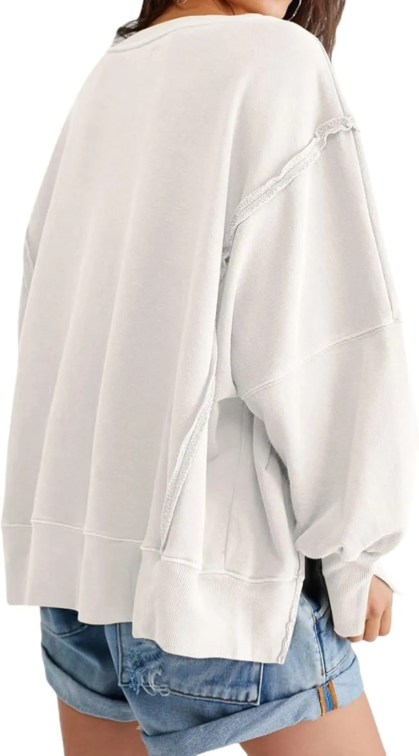 Womens Oversized Sweatshirts Crewneck Tunic Top Casual Loose Hoodie Solid Pullover Sweaters Trendy Preppy Cothes