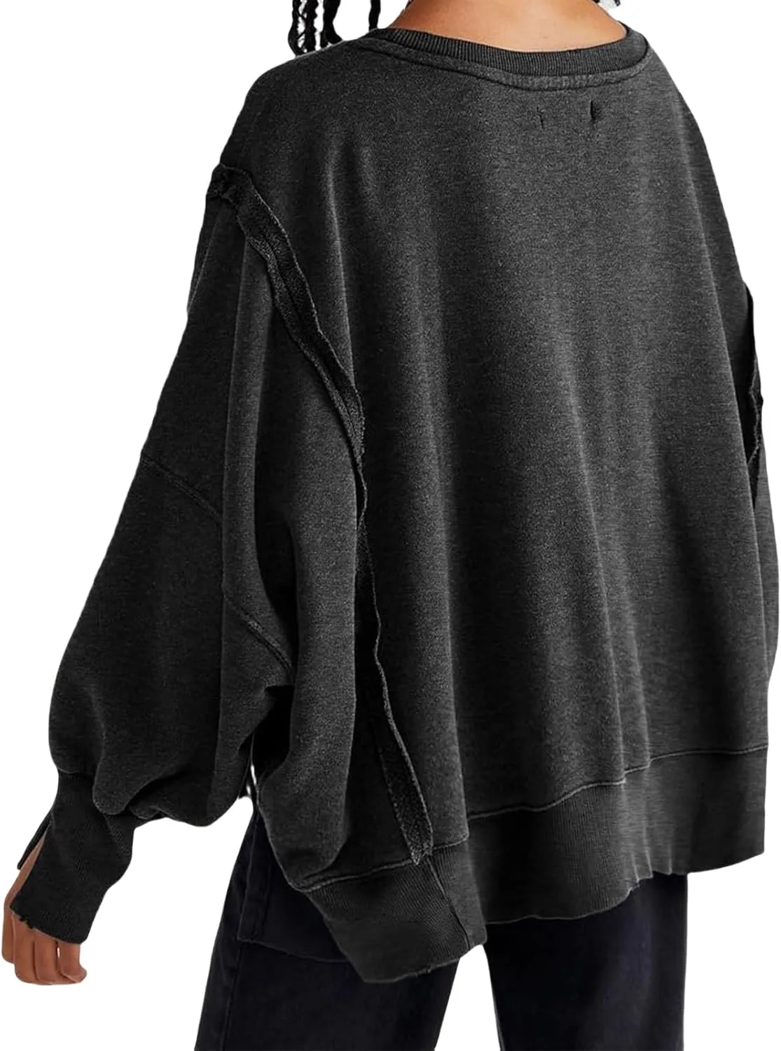 Womens Oversized Sweatshirts Crewneck Tunic Top Casual Loose Hoodie Solid Pullover Sweaters Trendy Preppy Cothes