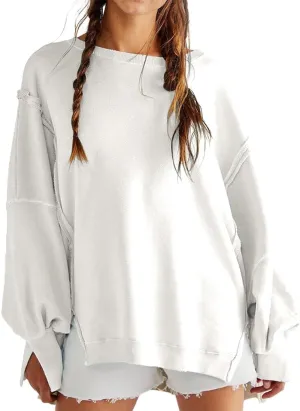Womens Oversized Sweatshirts Crewneck Tunic Top Casual Loose Hoodie Solid Pullover Sweaters Trendy Preppy Cothes