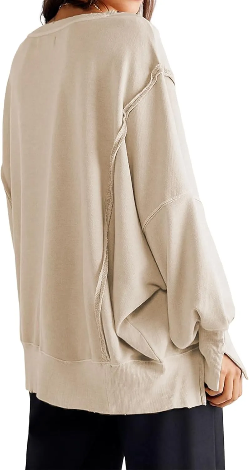 Womens Oversized Sweatshirts Crewneck Tunic Top Casual Loose Hoodie Solid Pullover Sweaters Trendy Preppy Cothes