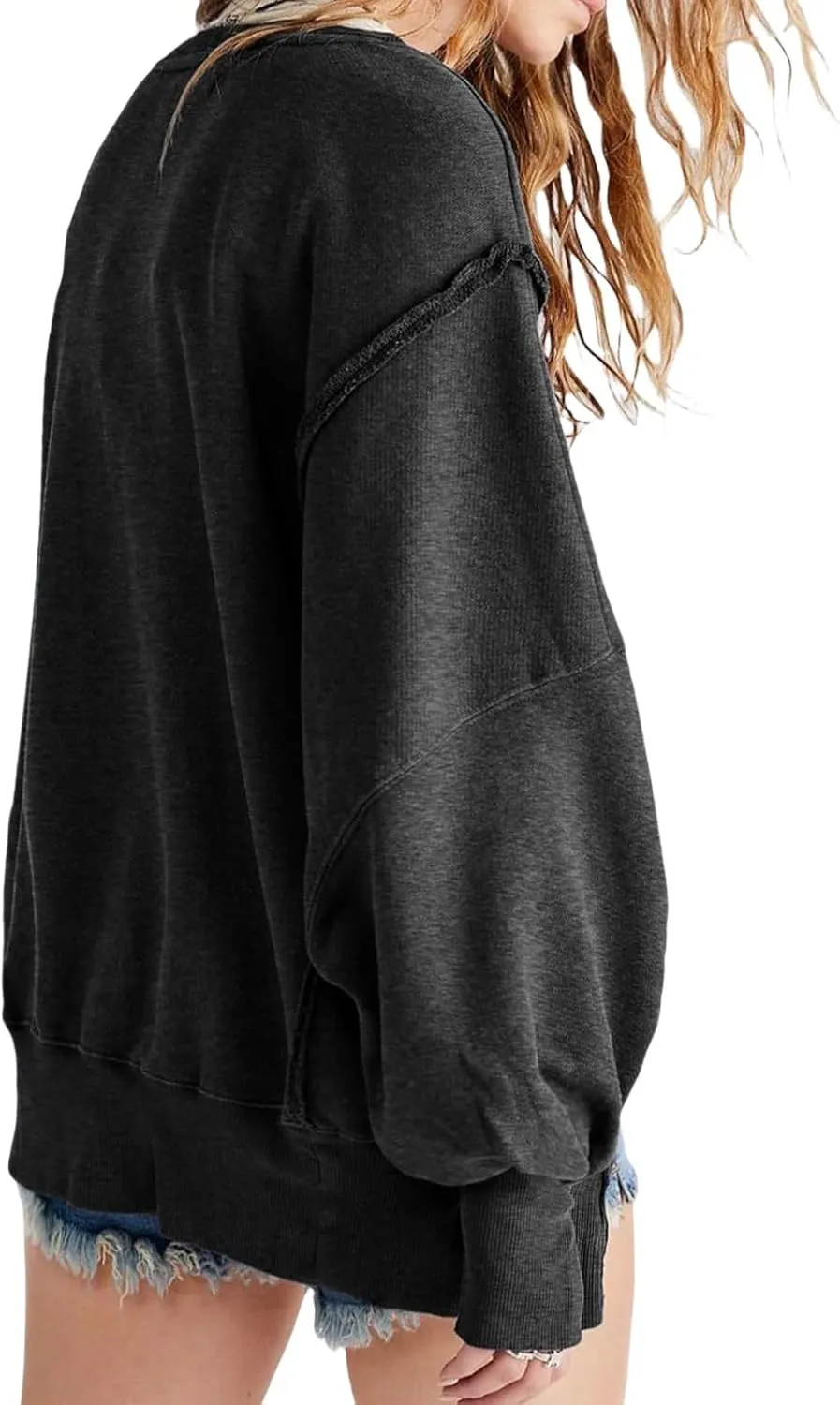 Womens Oversized Sweatshirts Crewneck Tunic Top Casual Loose Hoodie Solid Pullover Sweaters Trendy Preppy Cothes