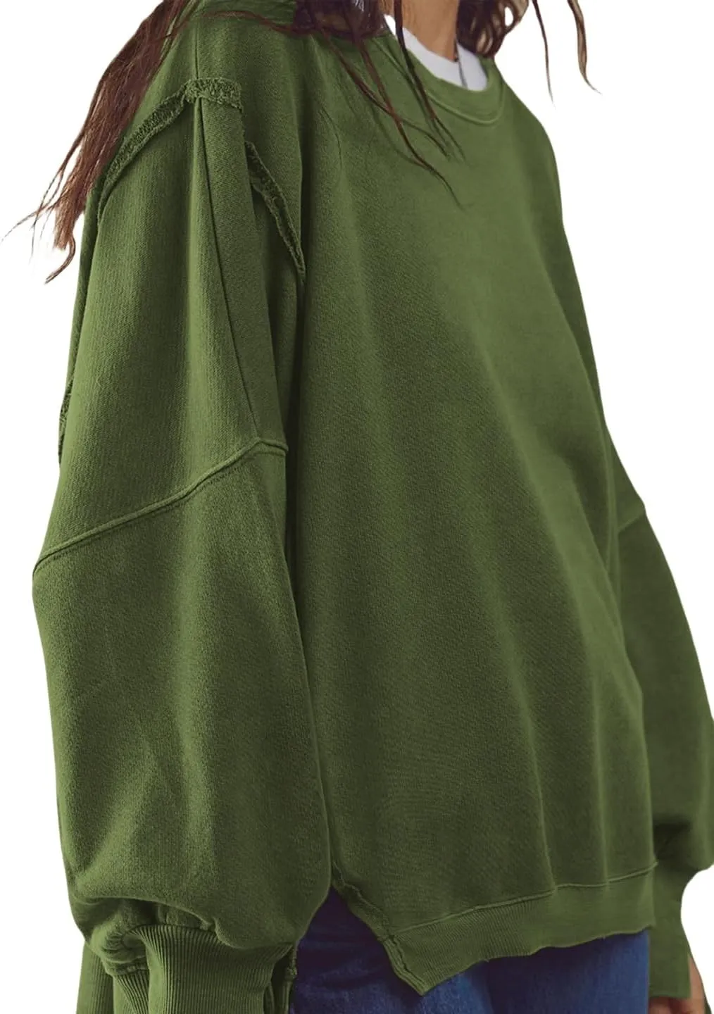 Womens Oversized Sweatshirts Crewneck Tunic Top Casual Loose Hoodie Solid Pullover Sweaters Trendy Preppy Cothes