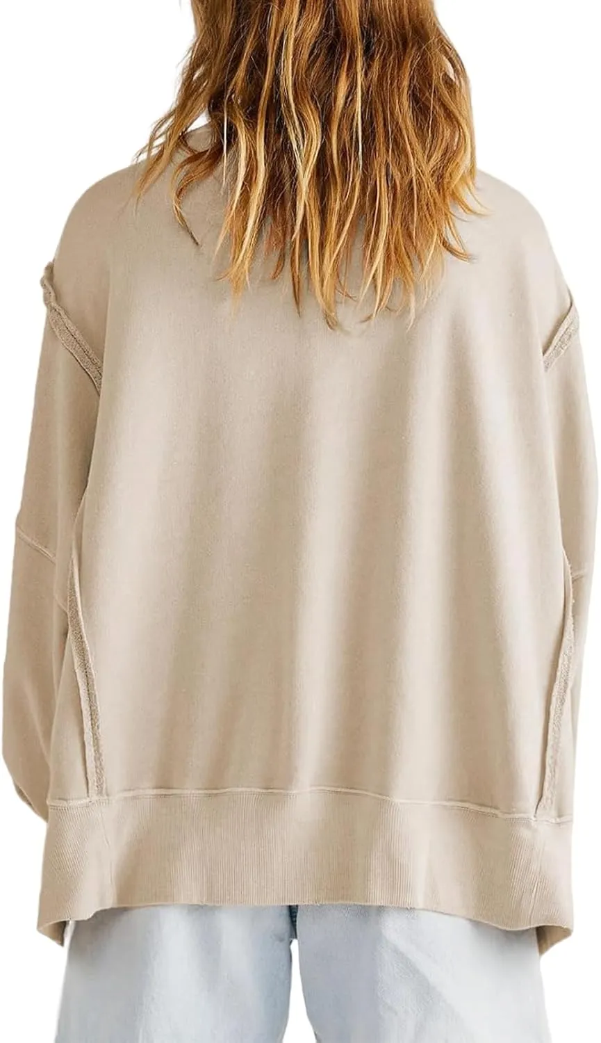 Womens Oversized Sweatshirts Crewneck Tunic Top Casual Loose Hoodie Solid Pullover Sweaters Trendy Preppy Cothes
