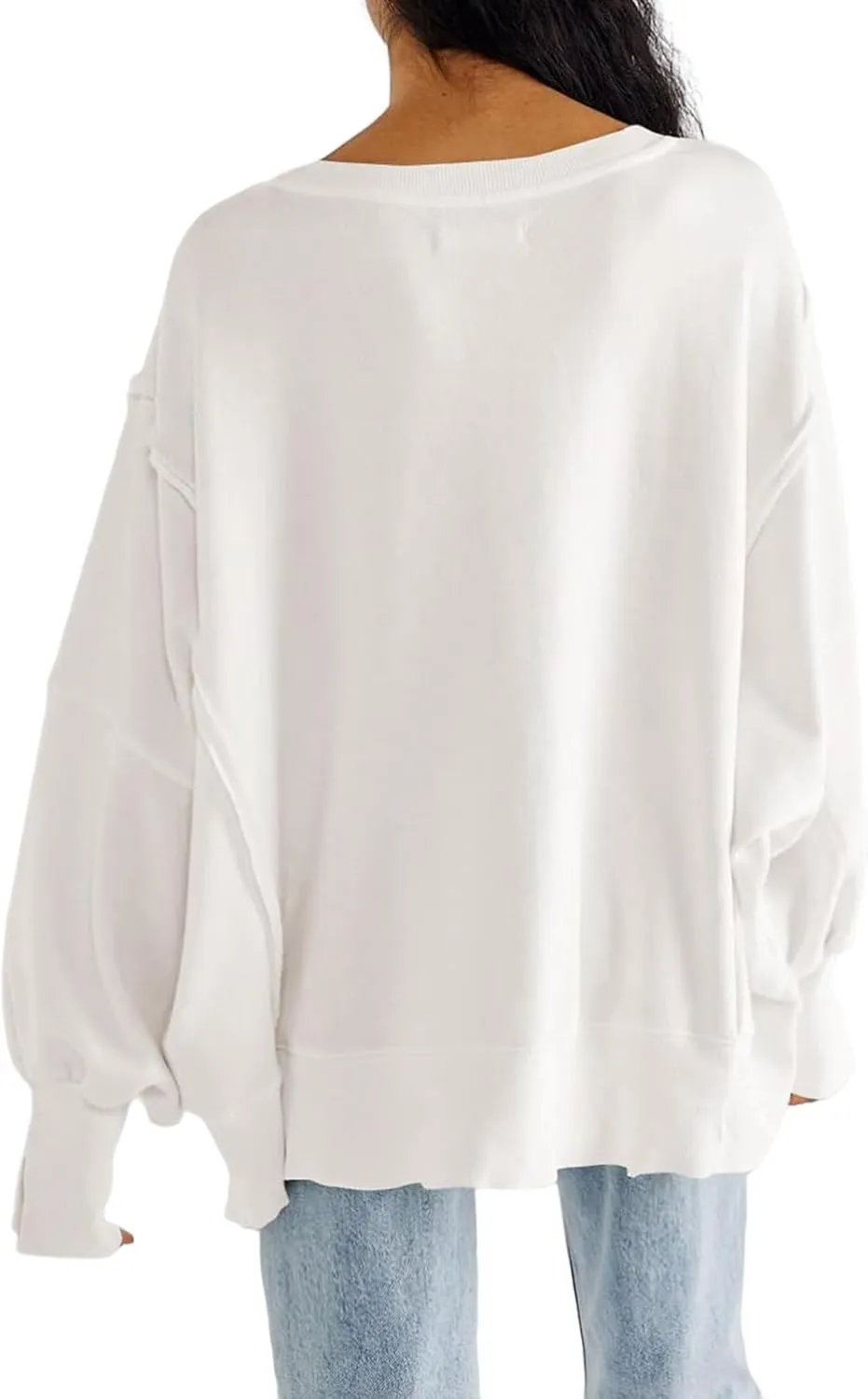 Womens Oversized Sweatshirts Crewneck Tunic Top Casual Loose Hoodie Solid Pullover Sweaters Trendy Preppy Cothes