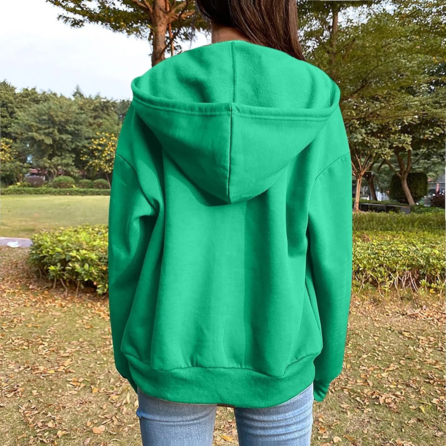 Womens Oversized Zip Up Hoodie Trendy Drawstring Long Sleeve Fall Jackets Casual Teen Girls Y2k Hooded Sweatshirts