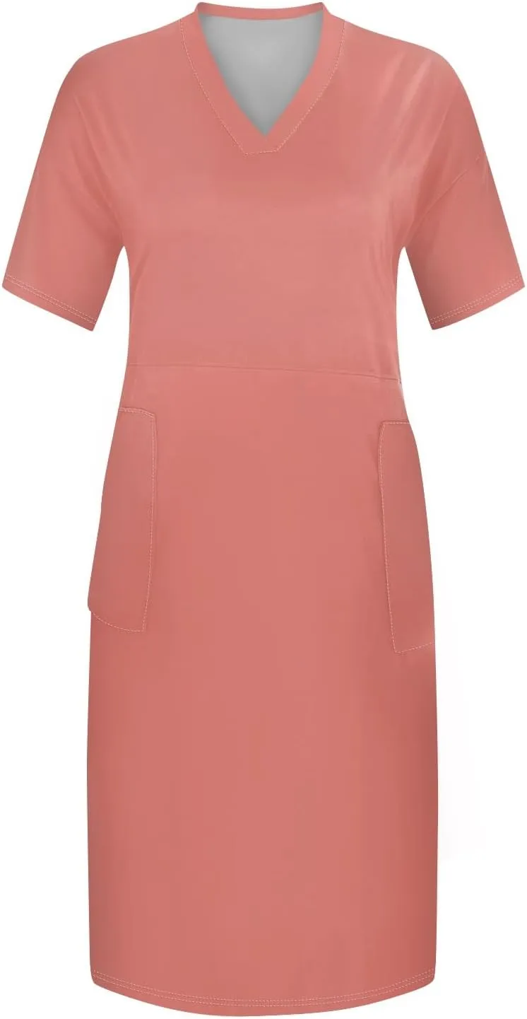 Women's Plus Size Dresses for Curvy Summer V Neck Short Sleeve Solid Midi Oversized T Shirt Dresses, L-5XL