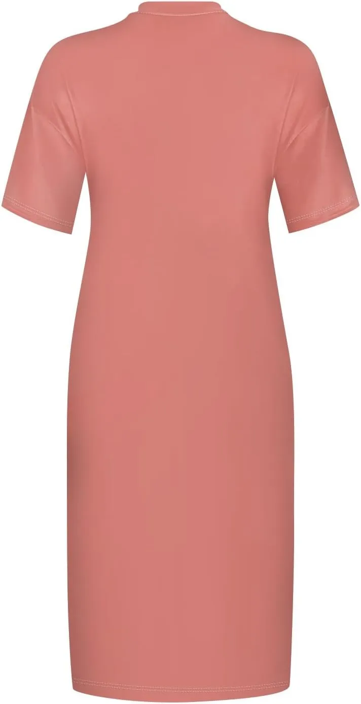 Women's Plus Size Dresses for Curvy Summer V Neck Short Sleeve Solid Midi Oversized T Shirt Dresses, L-5XL