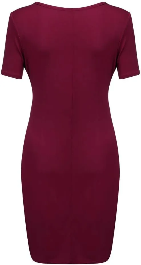 Womens Plus Size Ruched Wrap Dress Pleated Bodycon Midi Casual Party Work Dress