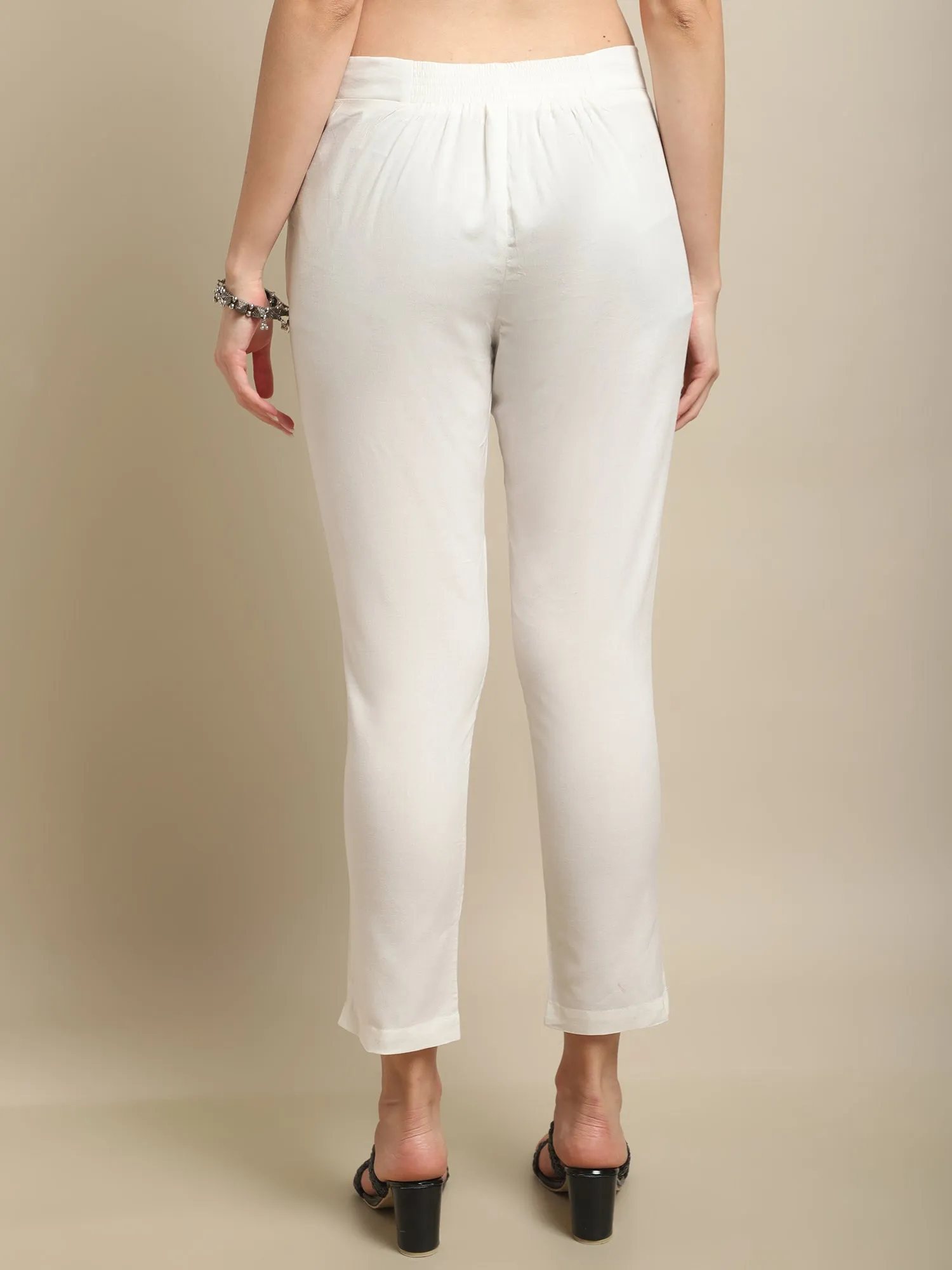 Women's  Regular Fit Ivory Flat Front Mid rise Kurti Pant
