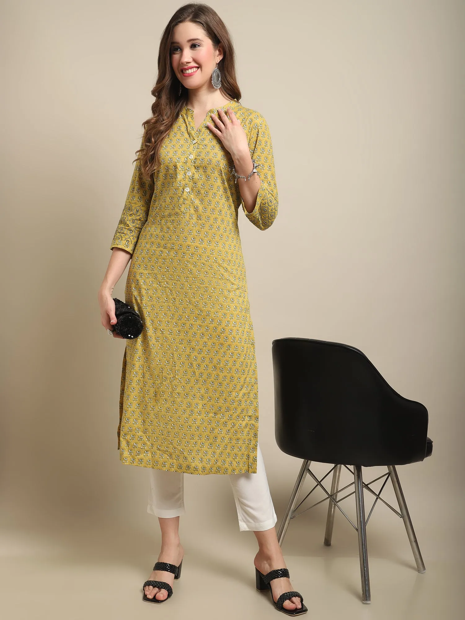 Women's  Regular Fit Ivory Flat Front Mid rise Kurti Pant