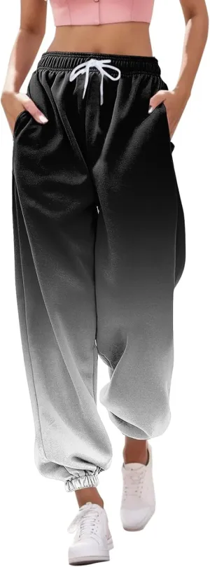 Womens Running Exercise Trousers Trendy High Waist Gradient Print Jogger Sweatpant Work Office High Waist Casual Pant