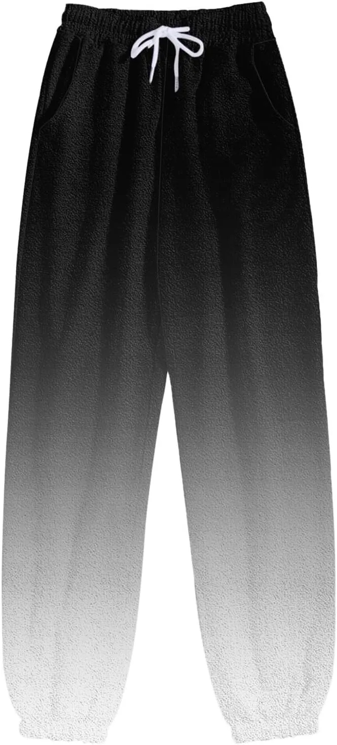 Womens Running Exercise Trousers Trendy High Waist Gradient Print Jogger Sweatpant Work Office High Waist Casual Pant