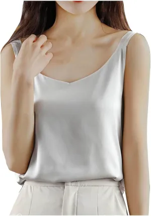 Women's Silk Satin Camisole V Neck Tank Top Cami Silky Basic Tank Shirt Blouses 2025 Trendy Going Out Tops Tees