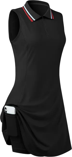 Womens Sleeveless Golf Tennis Dresses with Inner ShortsPockets for Workout Exercise