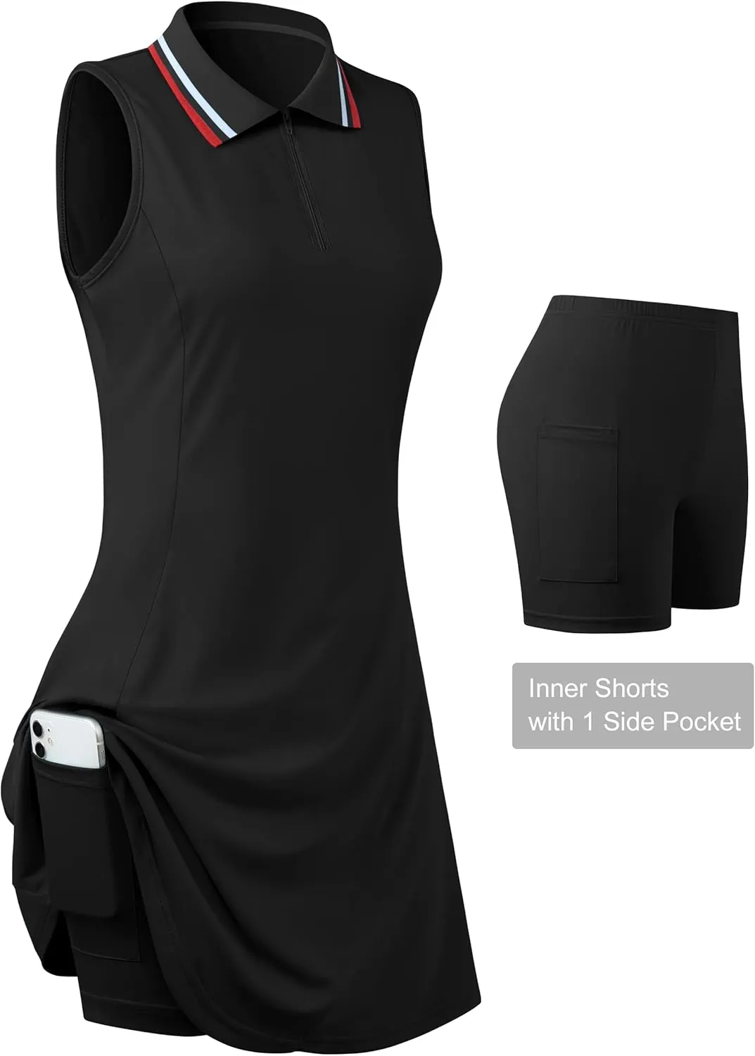 Womens Sleeveless Golf Tennis Dresses with Inner ShortsPockets for Workout Exercise
