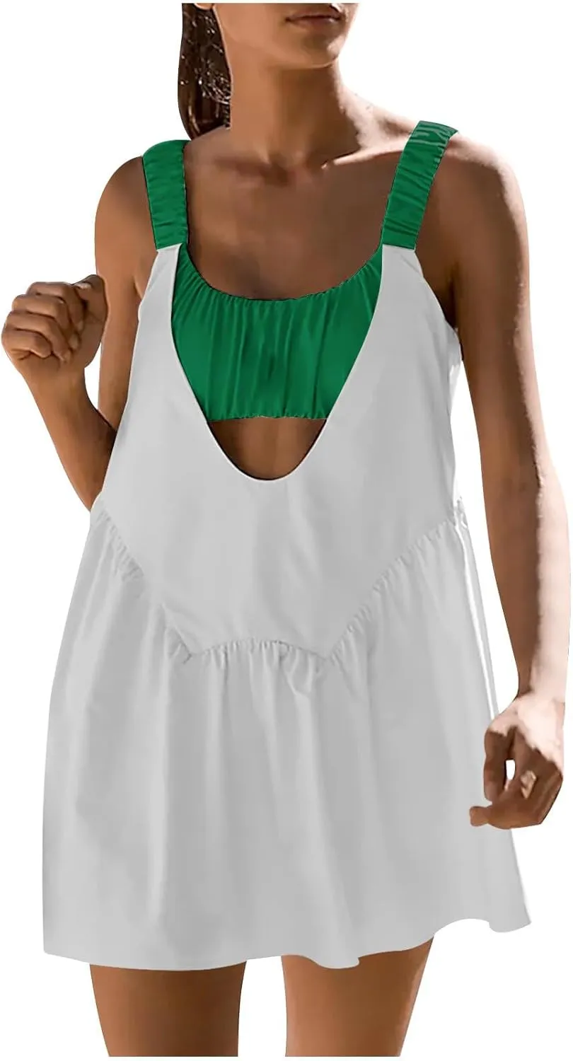 Women's Sleeveless Tennis Dress Summer Dress 2024 Casual Color Block Mini Dress Beach Sundresses