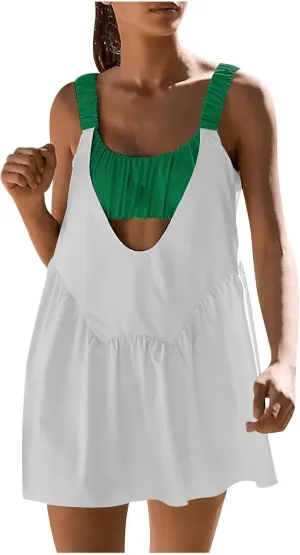 Women's Sleeveless Tennis Dress Summer Dress 2024 Casual Color Block Mini Dress Beach Sundresses