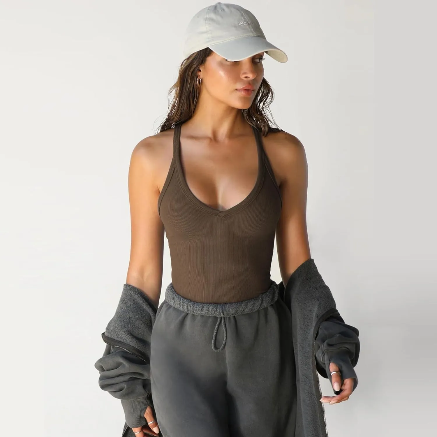 Womens Spaghetti Strap Tank Tops V Neck Racerback Going Out Crop 2025 Trendy Top Summer Sleeveless Ribbed Camisole